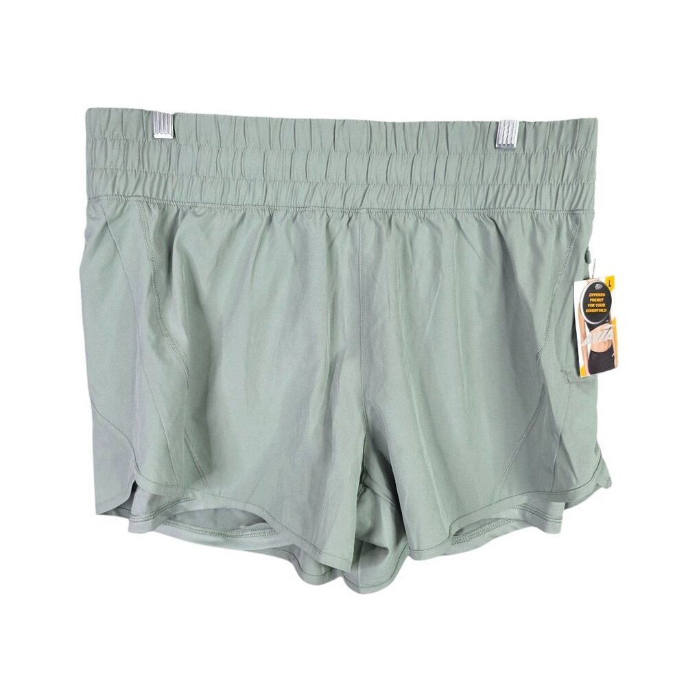 Womens Avia Green Running Shorts Drawstring 4" Inseam Polyester Stretch Size L